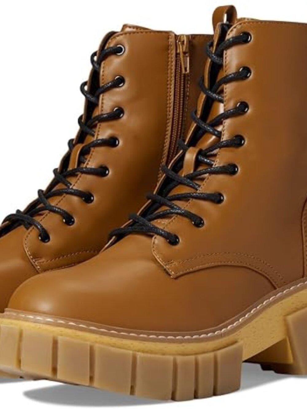 Madden Girl Philly chunky combat boots Cognac Size 8 New w/box